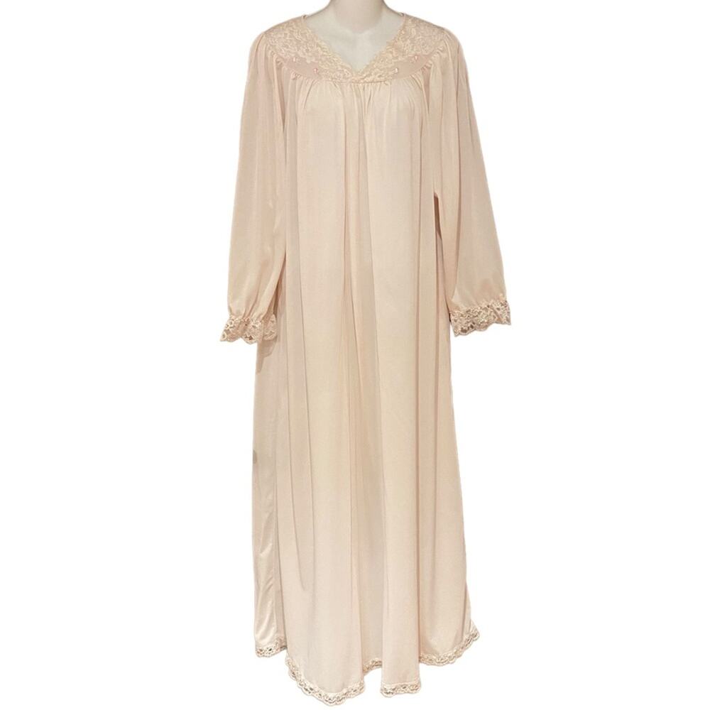Vintage ShadowLine Blush Pink Long Nylon Nightgown Womens Size Medium